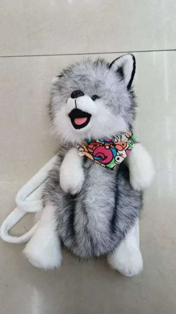 Dog Backpack Grey Plush Toy for Kids - kids toy Canada | Happy Hut Toys