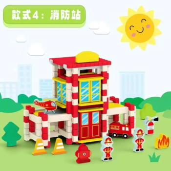 Wooden Building Blocks Fire Station Set - kids toy Canada | Happy Hut Toys